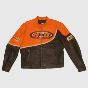 High Quality Harley Davidson Speed Black Orange Leather Jacket