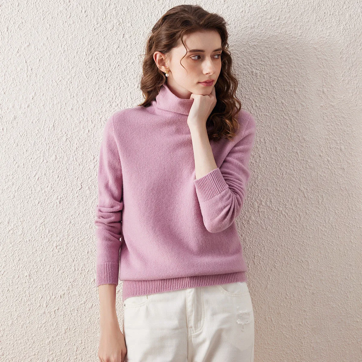 100% Wool Ribbed Design Turtleneck Sweater