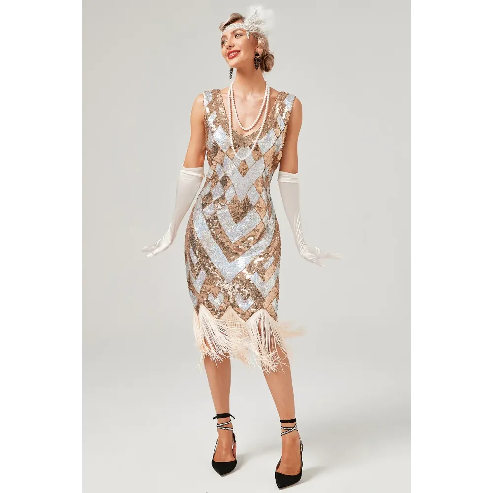 1920s Golden Sequined Gatsby Dress - Gold - Hire