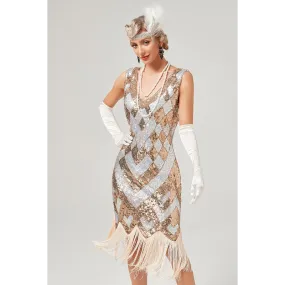 1920s Golden Sequined Gatsby Dress - Gold - Hire