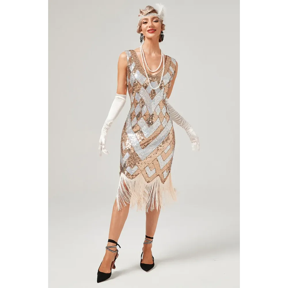 1920s Golden Sequined Gatsby Dress - Gold - Hire