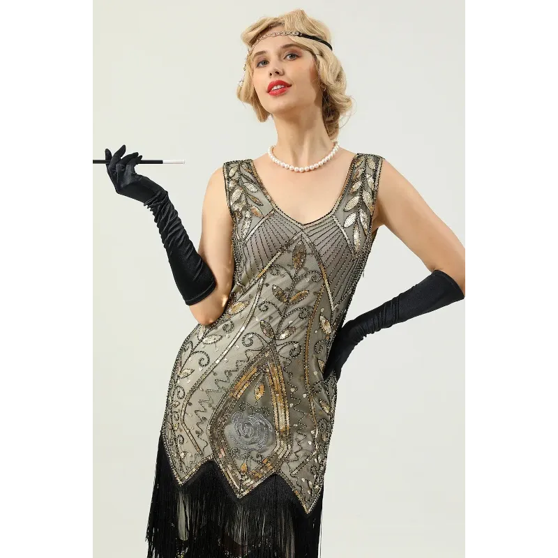 1920s Sequined Dress - Ivory - Hire