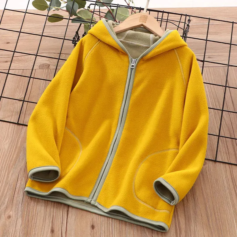 2-14 Years Winter Warm Clothes Kids Coats Girls Boys Polar Coral Fleece Hoodies Sweatshirt Boys Girls Flannel Zipper Hoodie