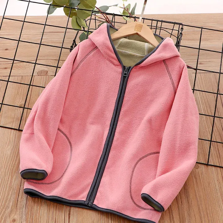 2-14 Years Winter Warm Clothes Kids Coats Girls Boys Polar Coral Fleece Hoodies Sweatshirt Boys Girls Flannel Zipper Hoodie