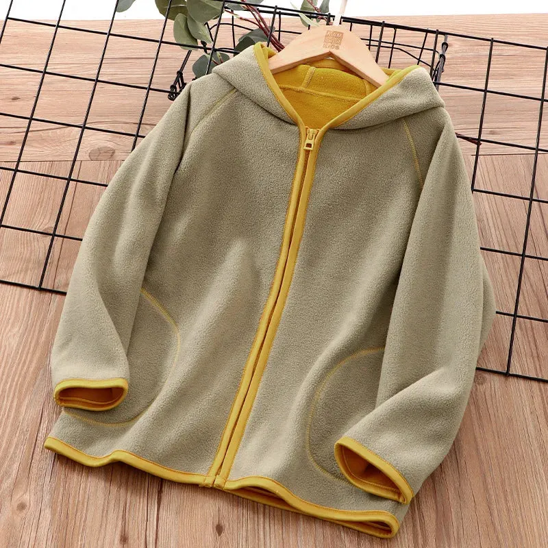 2-14 Years Winter Warm Clothes Kids Coats Girls Boys Polar Coral Fleece Hoodies Sweatshirt Boys Girls Flannel Zipper Hoodie