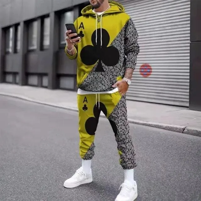 2021 Autumn New Men's Sets 3D Printed Poker Hoodie Casual Sweatpants Clothes Men Sportswear Two-piece Winter Fashion Suit