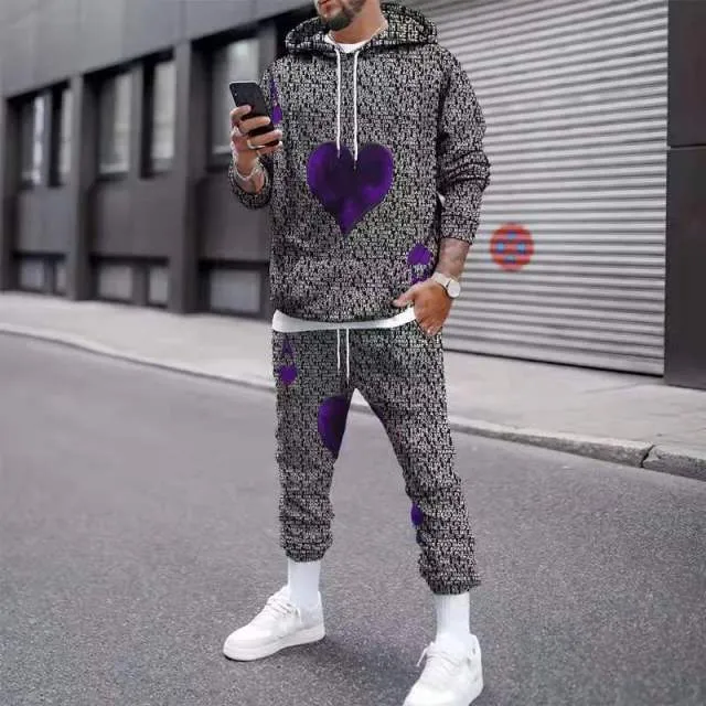 2021 Autumn New Men's Sets 3D Printed Poker Hoodie Casual Sweatpants Clothes Men Sportswear Two-piece Winter Fashion Suit