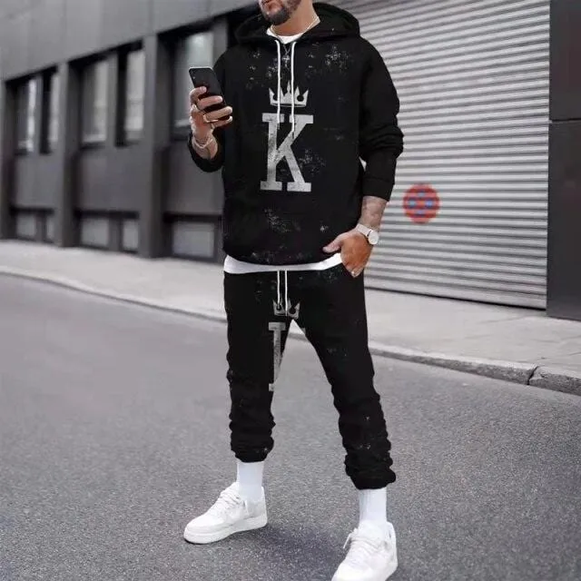 2021 Autumn New Men's Sets 3D Printed Poker Hoodie Casual Sweatpants Clothes Men Sportswear Two-piece Winter Fashion Suit