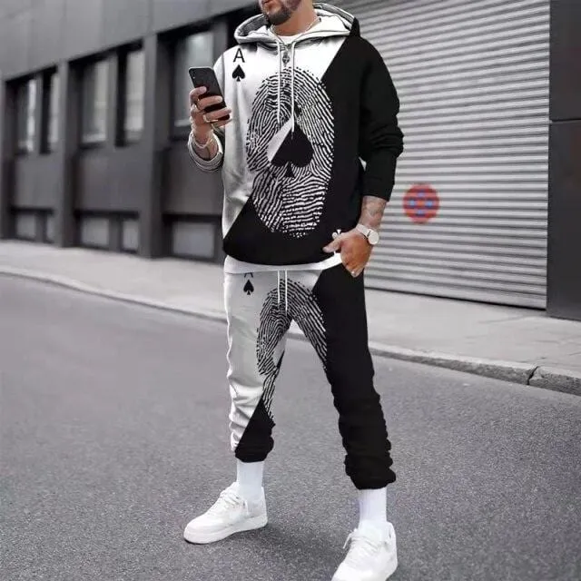 2021 Autumn New Men's Sets 3D Printed Poker Hoodie Casual Sweatpants Clothes Men Sportswear Two-piece Winter Fashion Suit