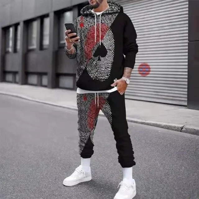 2021 Autumn New Men's Sets 3D Printed Poker Hoodie Casual Sweatpants Clothes Men Sportswear Two-piece Winter Fashion Suit