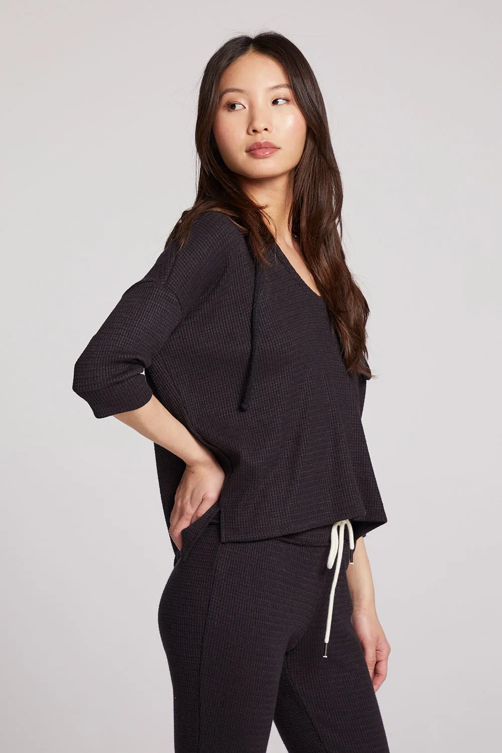 3/4 Sleeve Split Side Licorice Dolman Hoodie