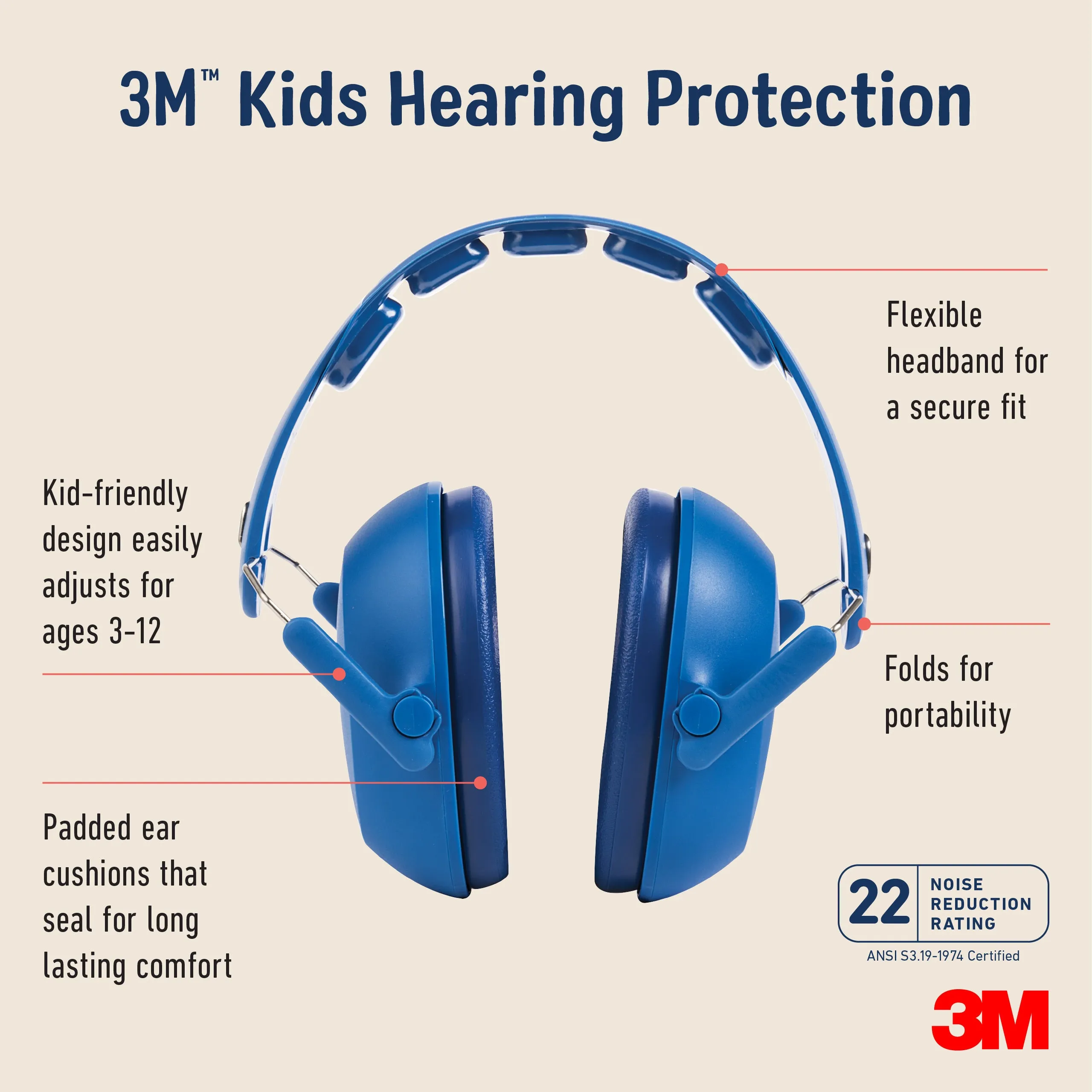 3M Kids Hearing Protection PKIDSB-BLU Blue, 1 Each