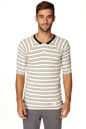 4-rth Mens Vintage-Stripe Henley Tee in French Terry Loop (Dark Grey Double Stripe)