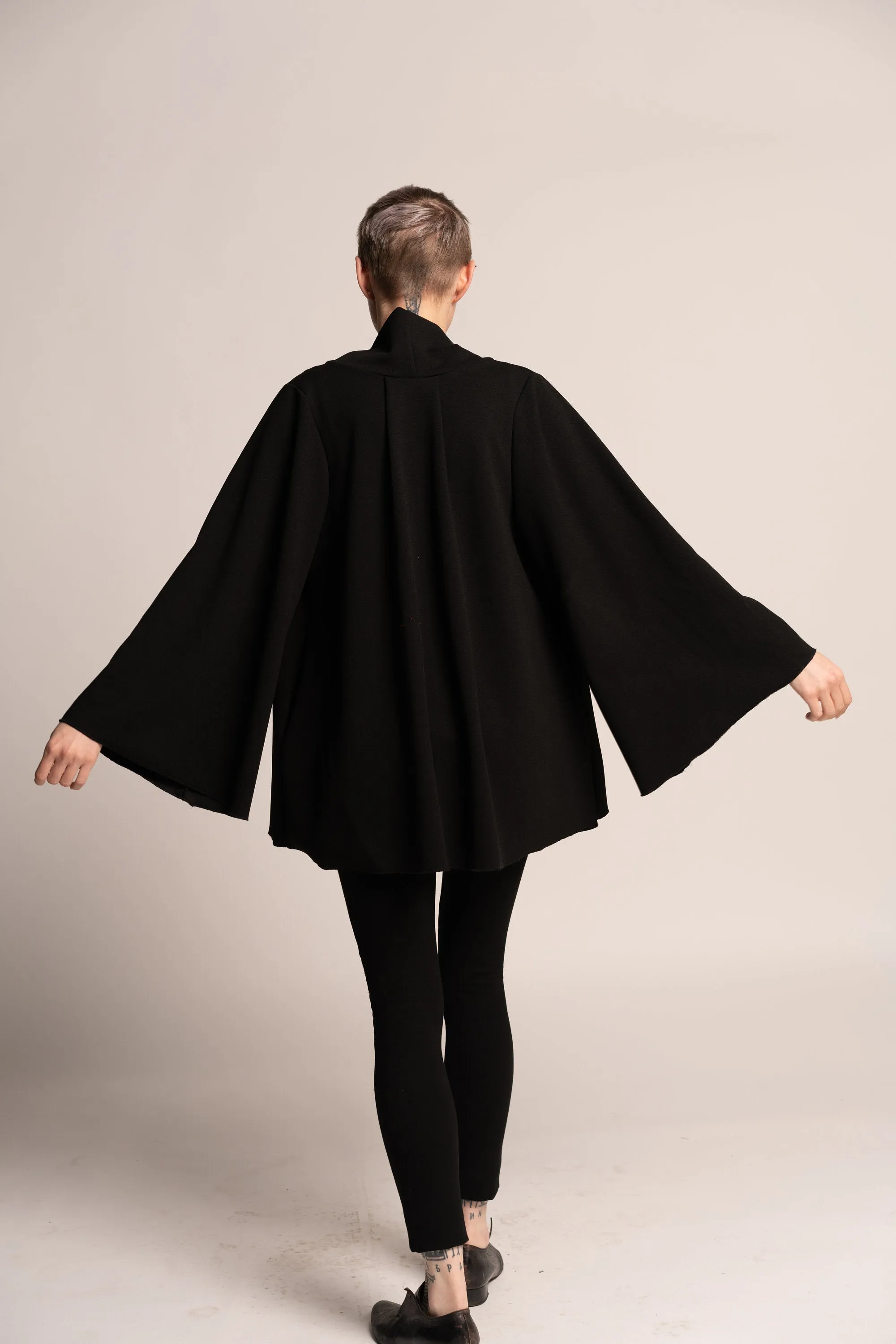 A-Line Black Kimono Cape Jacket