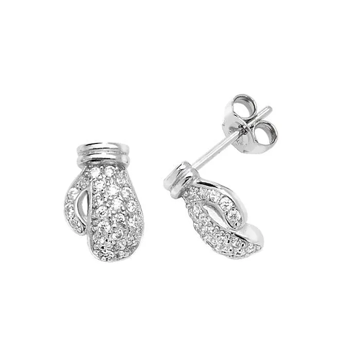 Acotis Silver Stud Earrings Zirconia with Boxing Gloves Design G51137