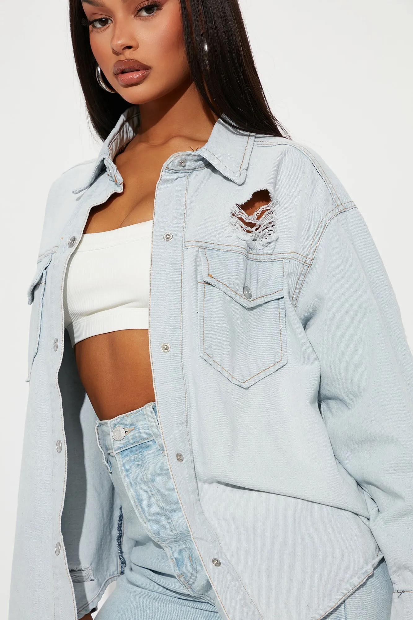 After Party Denim Shacket - Light Wash