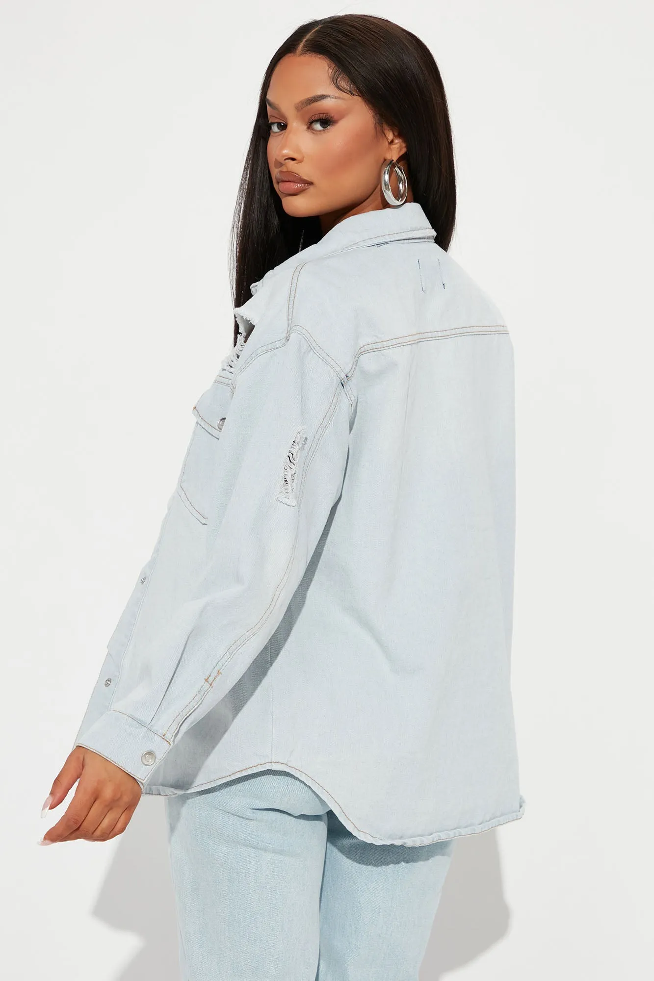 After Party Denim Shacket - Light Wash