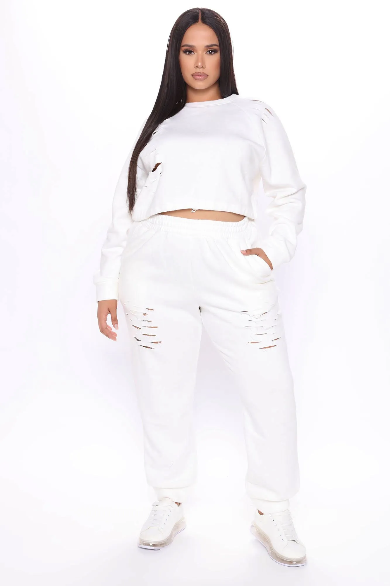 All Chills Distressed Fleece Jogger - White