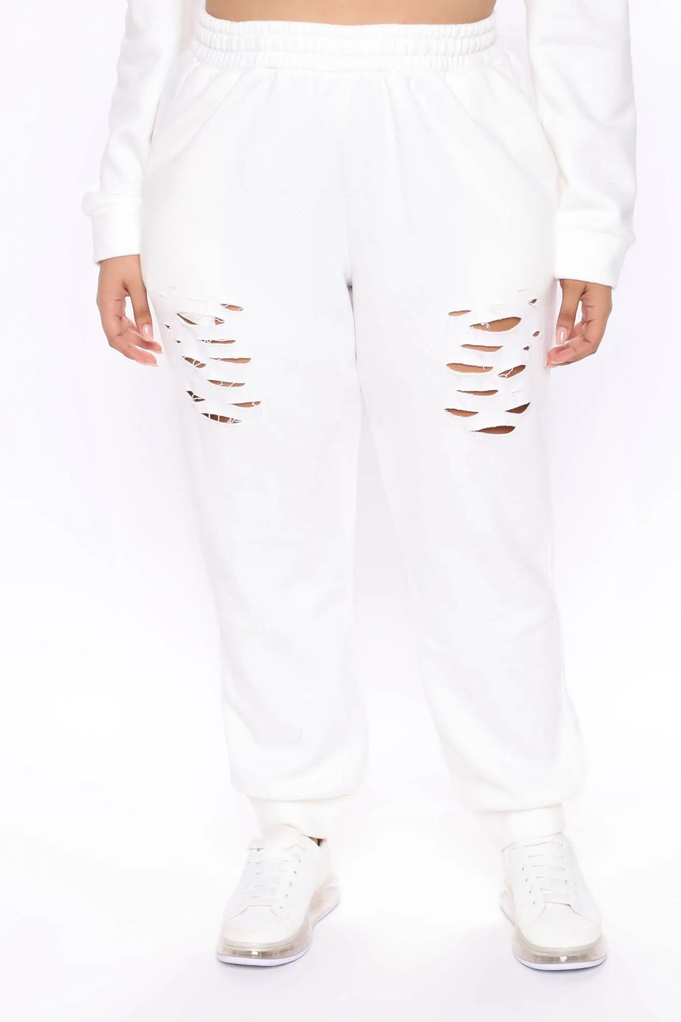 All Chills Distressed Fleece Jogger - White