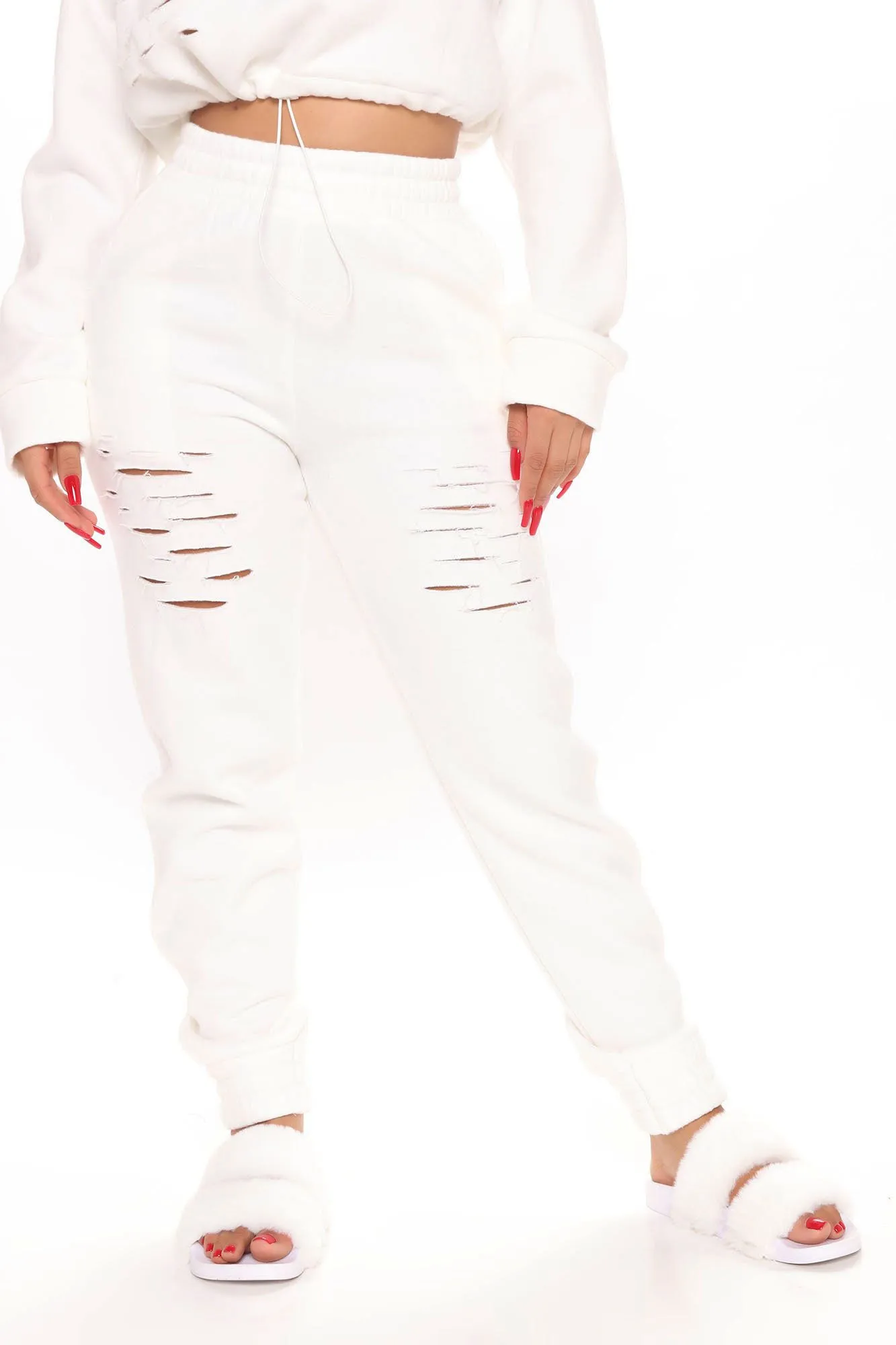 All Chills Distressed Fleece Jogger - White