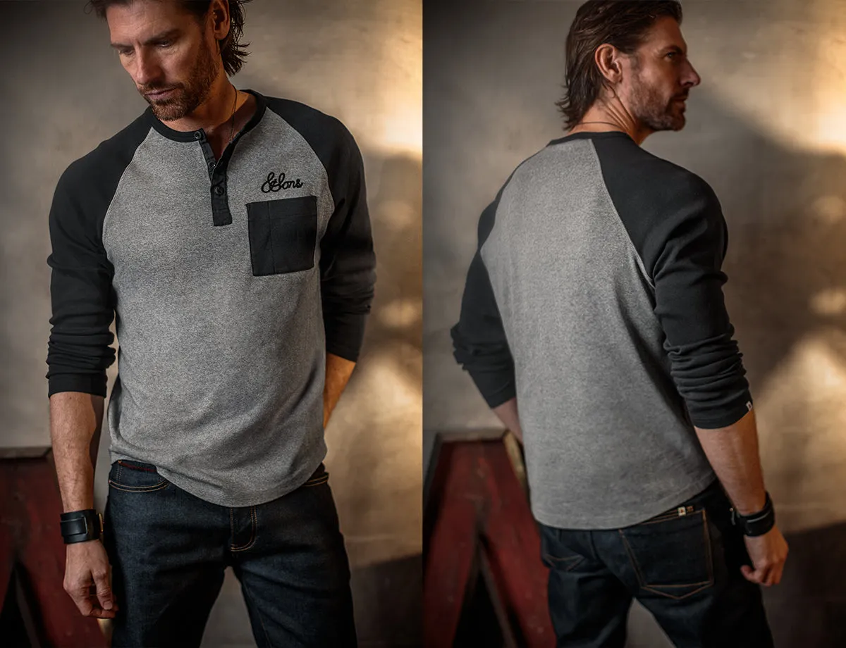 &SONS Infield Raglan Henley Shirt Grey/Charcoal