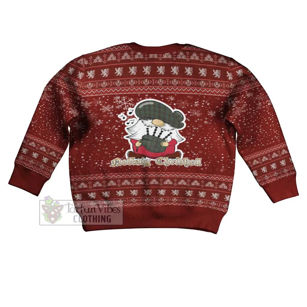 Antrim County Ireland Clan Christmas Kid Ugly Sweater with Gnome Playing Bagpipes