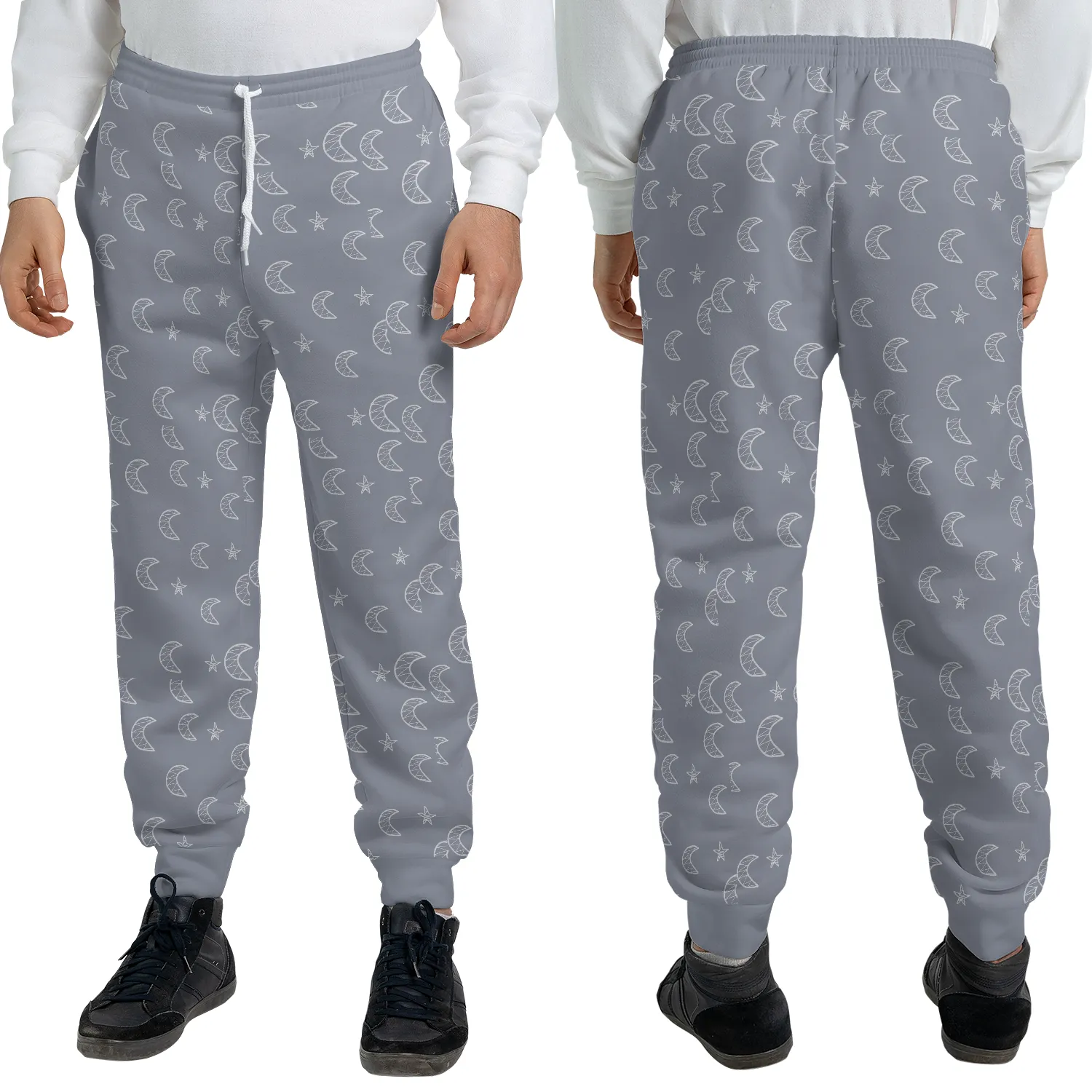 Athleisure | Fleece lined Loungewear | Unisex Sweatpants | Joggers/Track pants | Monochrome Grey Moon and Stars