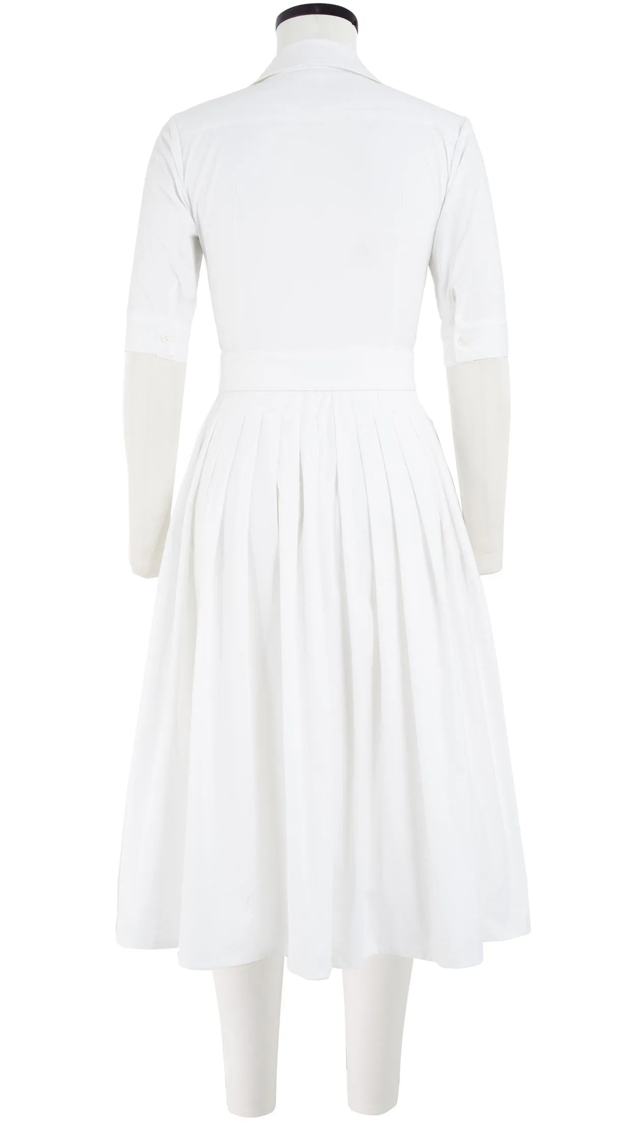 Audrey Dress #2 Shirt Collar 1/2 Sleeve Midi Length Cotton Stretch_Solid_White