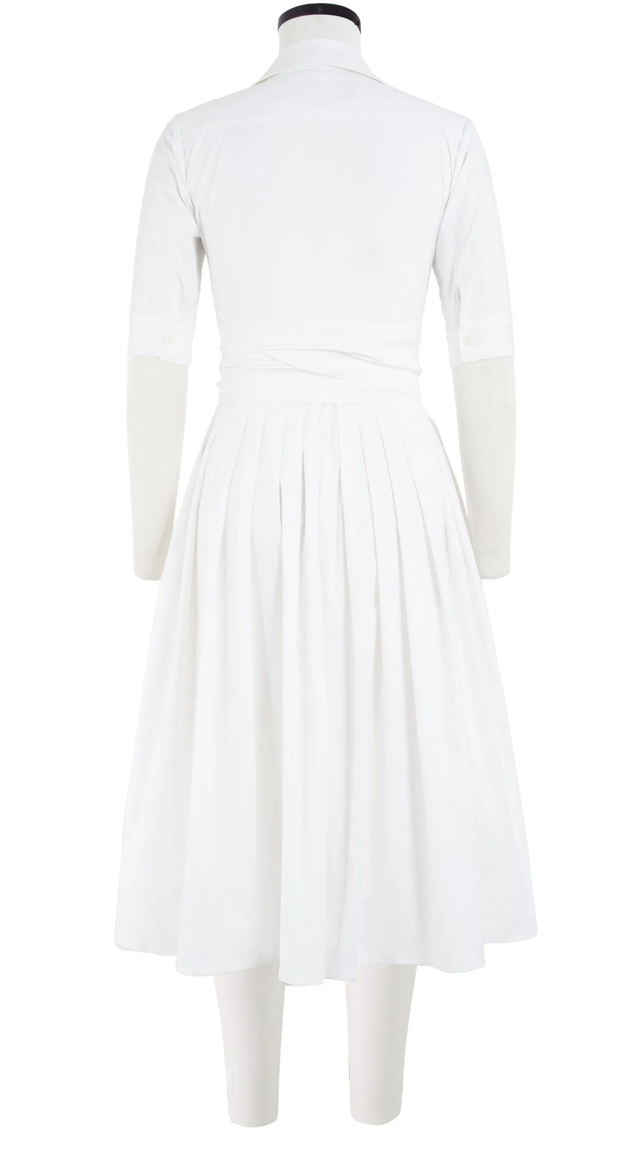 Audrey Dress #2 Shirt Collar 1/2 Sleeve Midi Length Cotton Stretch_Solid_White