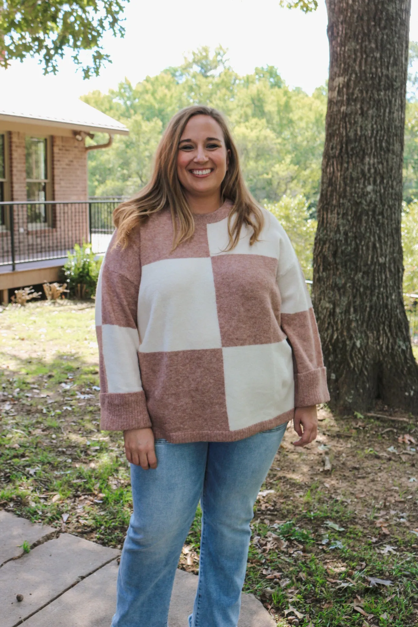 Autumn Upgrade Tan Checker Sweater