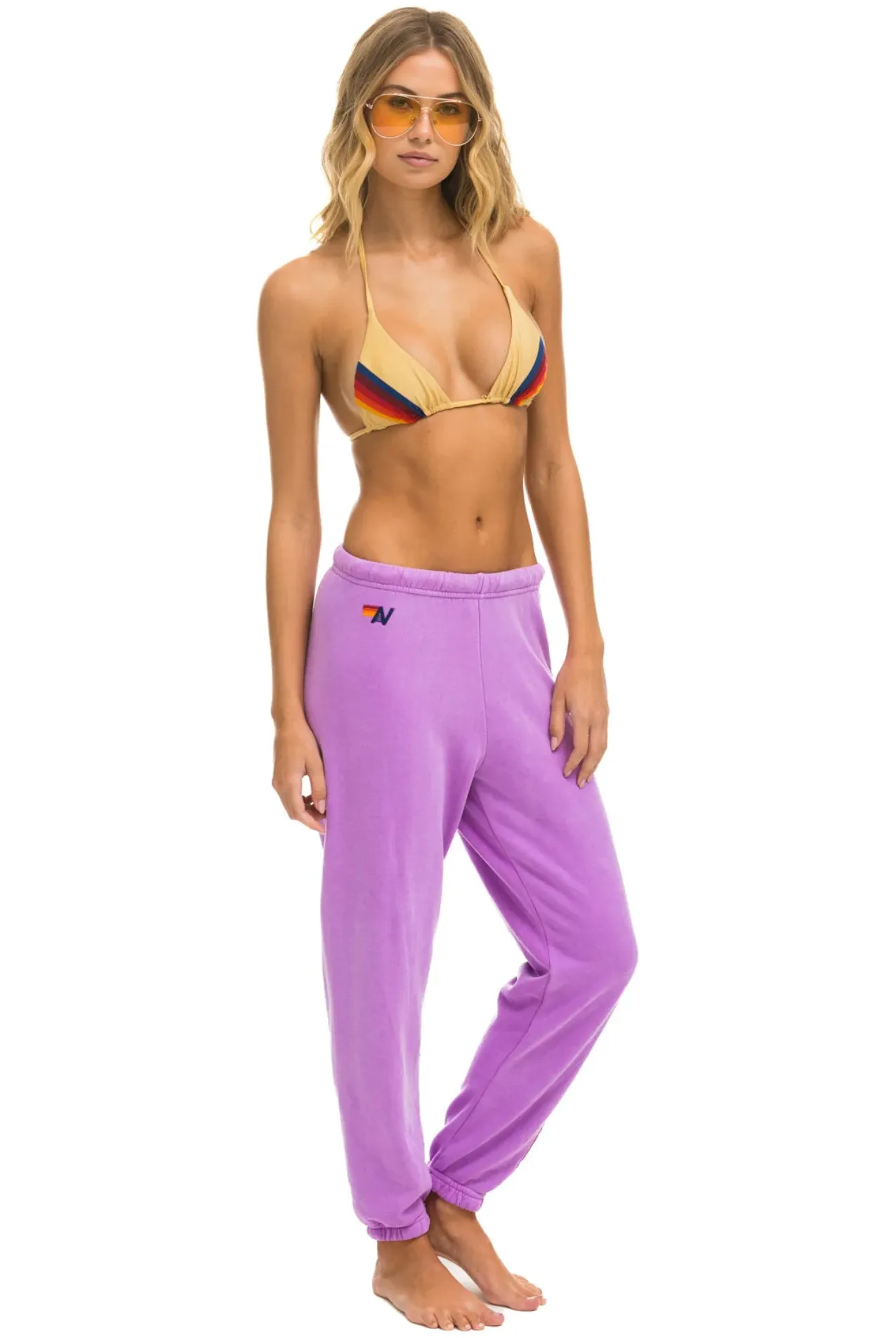 AVIATOR NATION 5 STRIPE WOMEN'S SWEATPANTS - NEON PURPLE // PINK