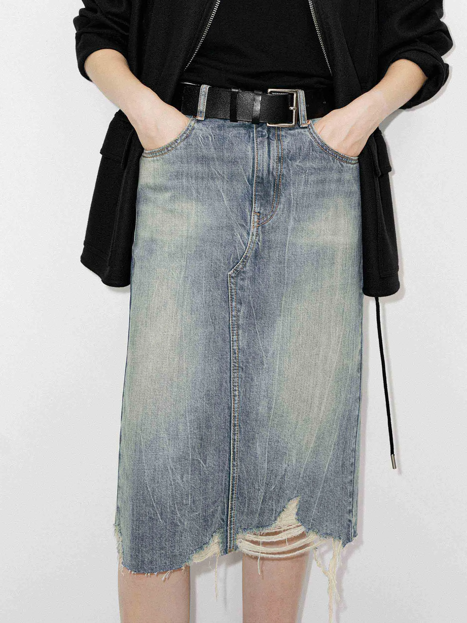 Back Slit Distressed Skirt