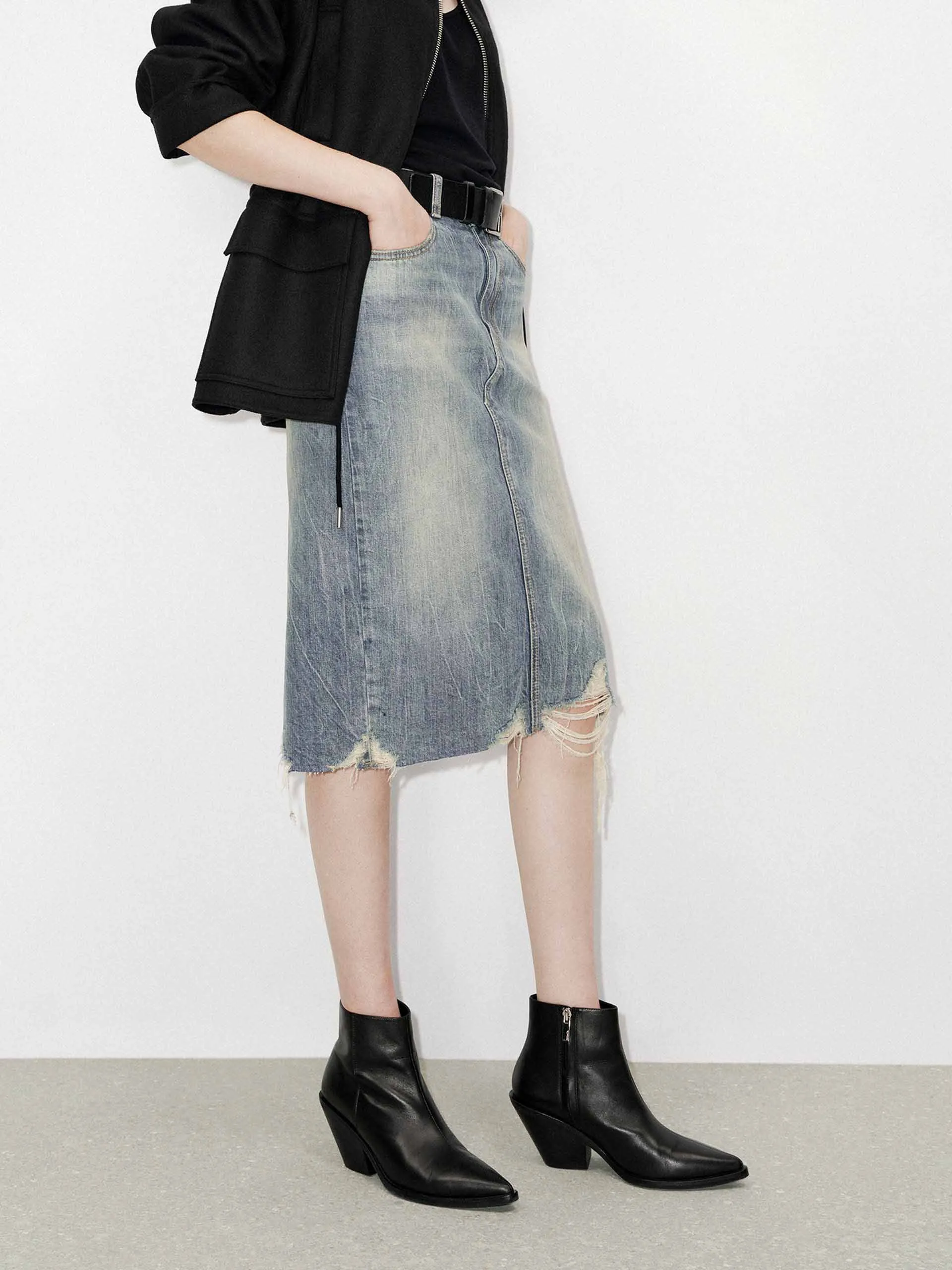 Back Slit Distressed Skirt