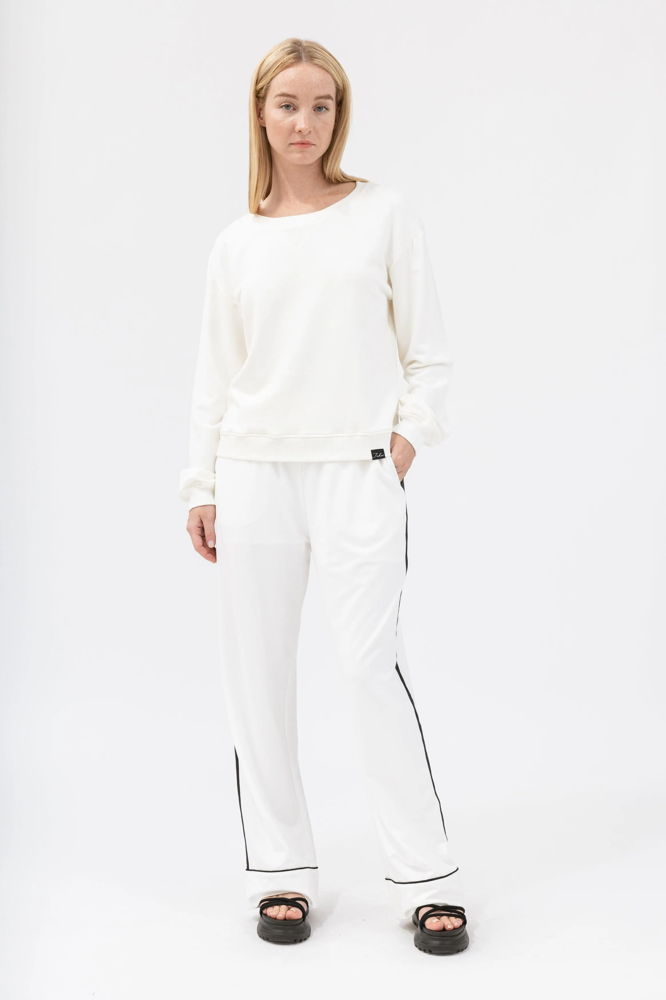 Bamboo Contrast Stripe Wide Leg Sweatpant