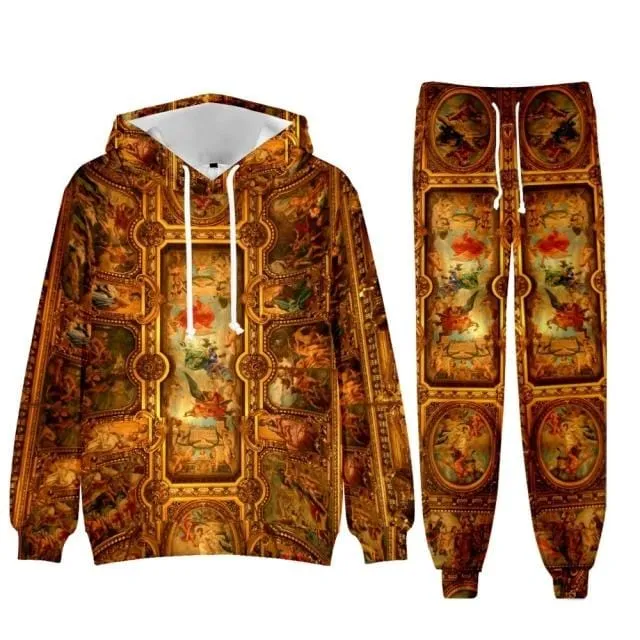 Baroque Church Luxury Men's Tracksuit Hoodies Pants Jogging Sweatpants Sets Winter Fleece Jogger Sports Suit Sweatshirt