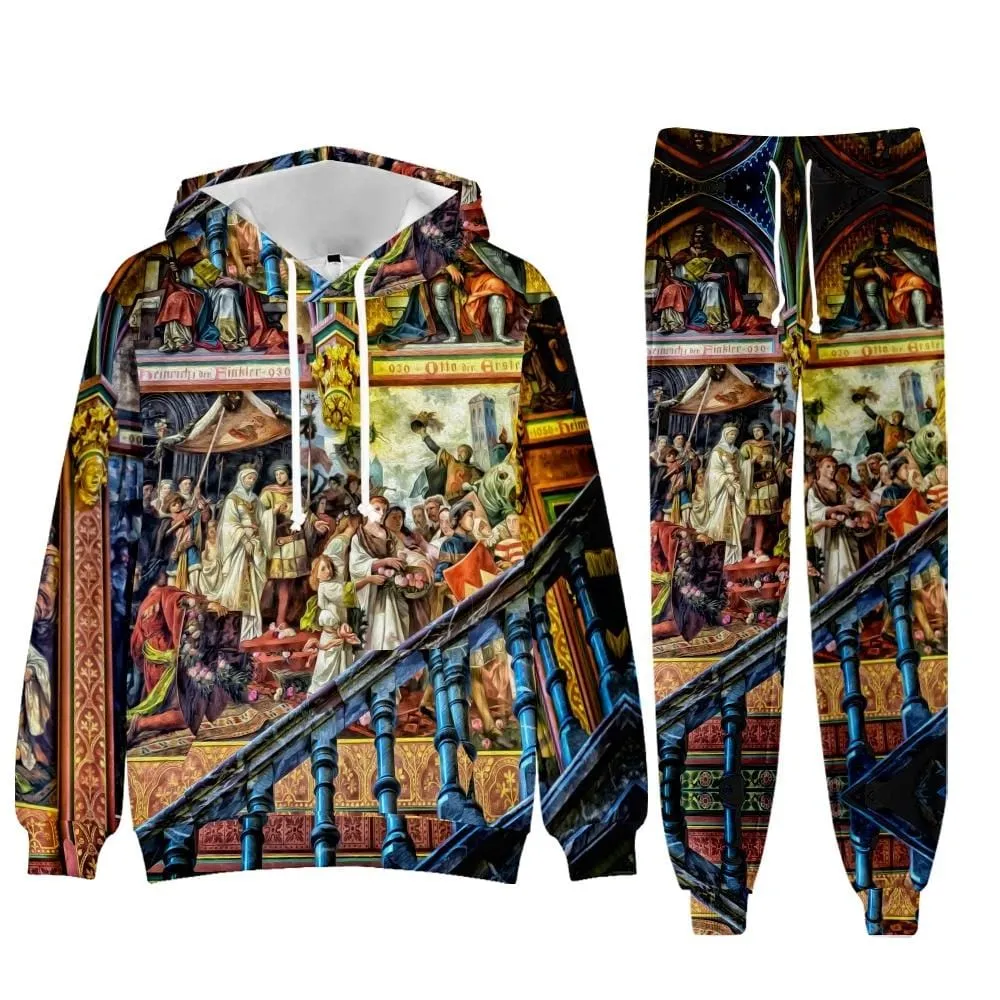 Baroque Church Luxury Men's Tracksuit Hoodies Pants Jogging Sweatpants Sets Winter Fleece Jogger Sports Suit Sweatshirt