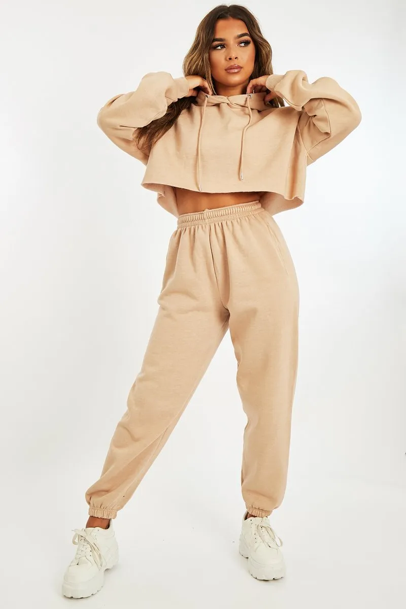 Beige Cropped Oversized Hoodie and Joggers Co-ord - Karenza