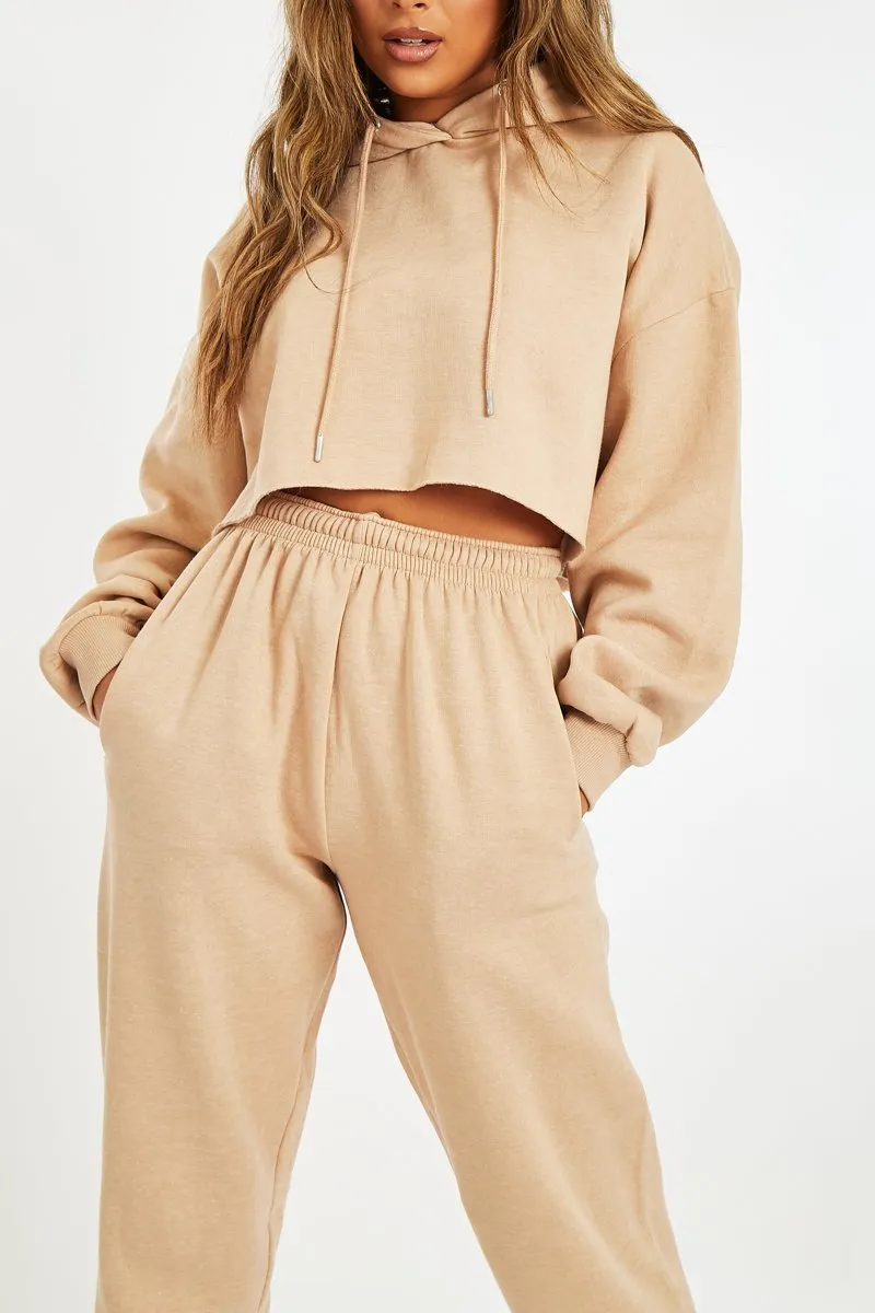 Beige Cropped Oversized Hoodie and Joggers Co-ord - Karenza