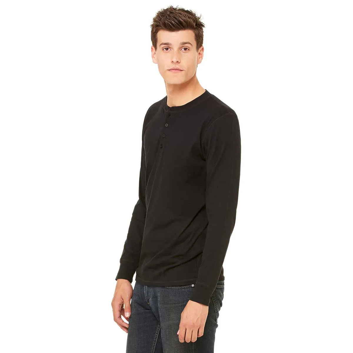 Bella   Canvas Men's Black Jersey Long-Sleeve Henley