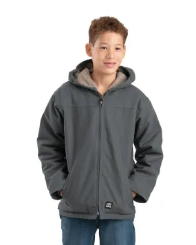 Berne Youth Unisex Sherpa-Lined Softstone Hooded Titanium 100% Cotton Jacket