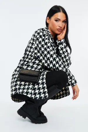 Black & White Houndstooth Pocket Front Shacket - Aleri