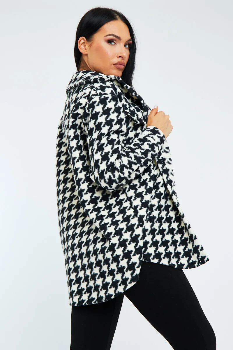 Black & White Houndstooth Pocket Front Shacket - Aleri