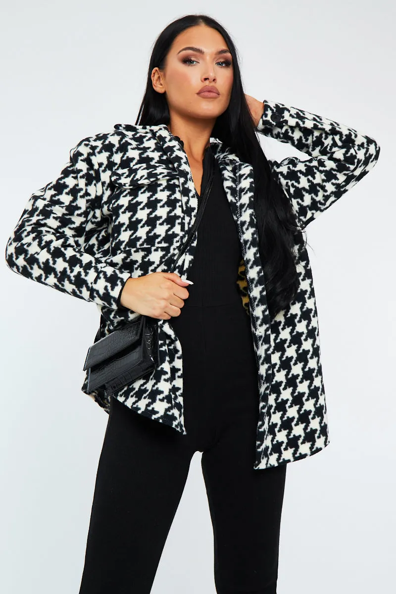 Black & White Houndstooth Pocket Front Shacket - Aleri