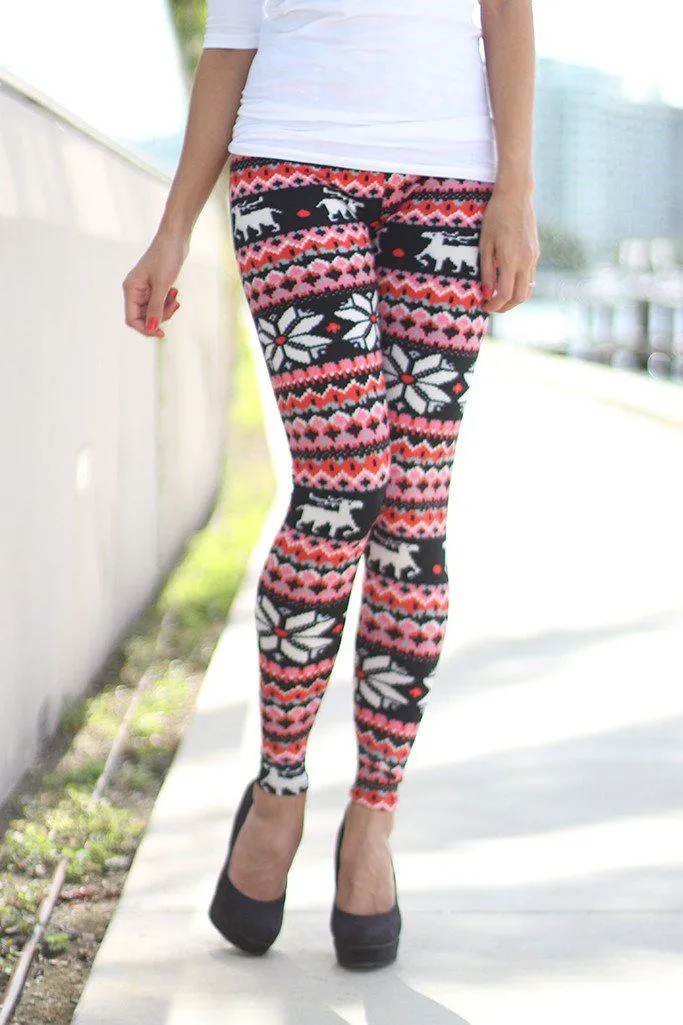 Black And Red Print Leggings