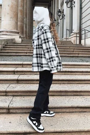 Black Check Hooded Shacket - Destyn