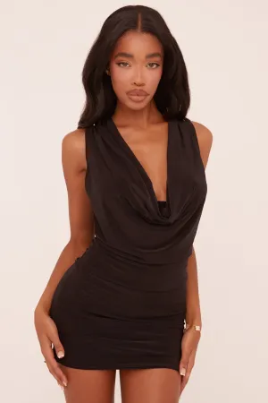 Black Cowl Neck Sleeveless Bodycon Mini Dress - Clara