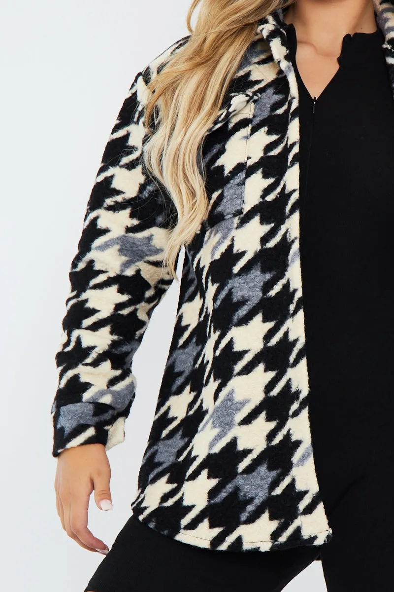 Black Houndstooth Pocket Front Shacket - Reem