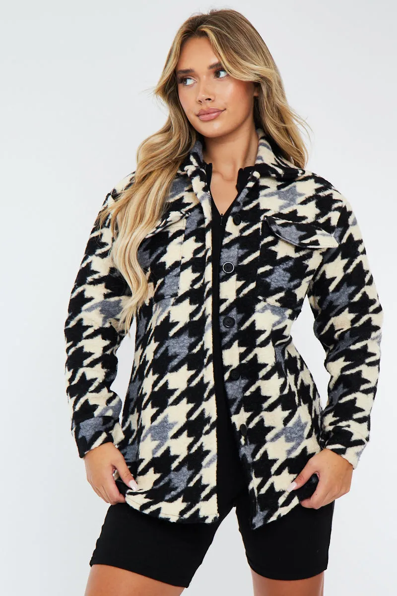 Black Houndstooth Pocket Front Shacket - Reem