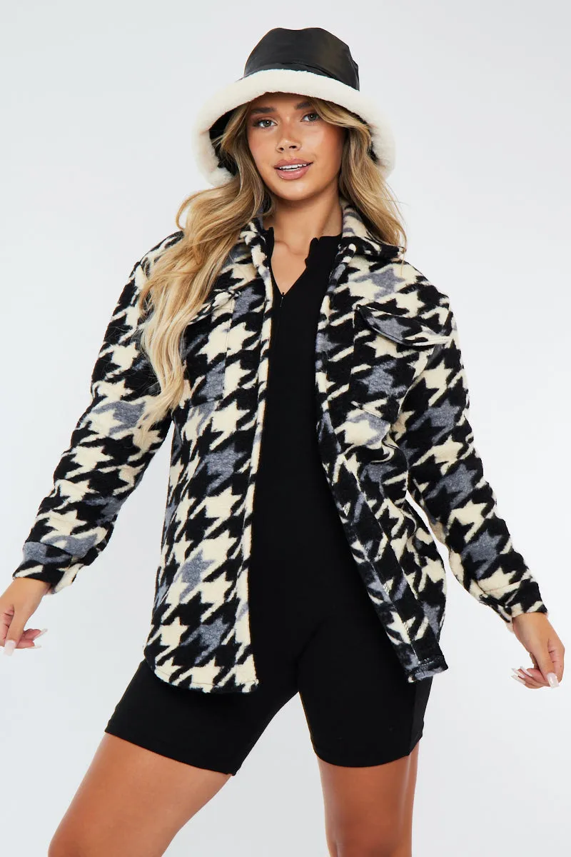 Black Houndstooth Pocket Front Shacket - Reem