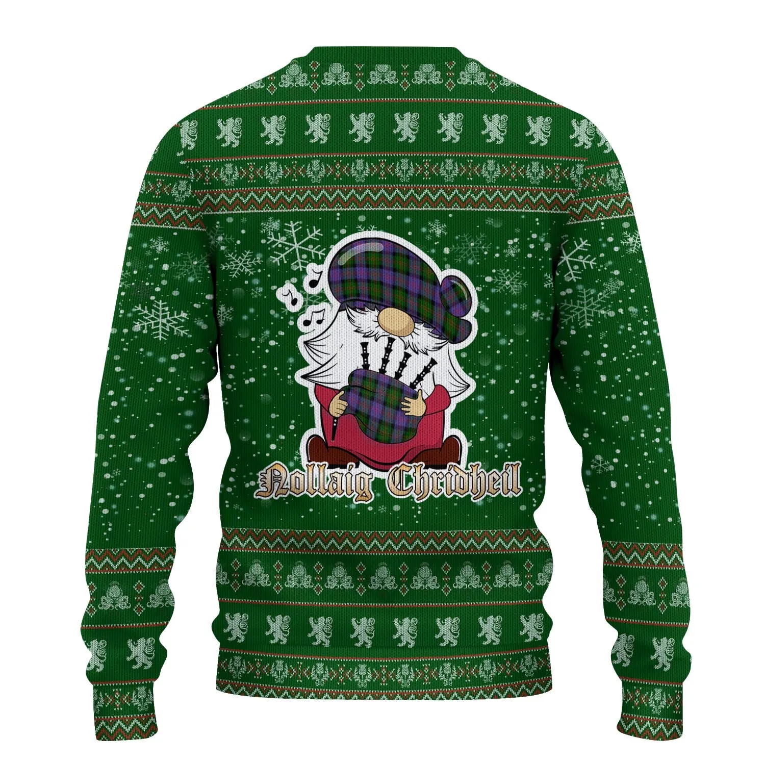 Blair Modern Clan Christmas Family Ugly Sweater with Funny Gnome Playing Bagpipes